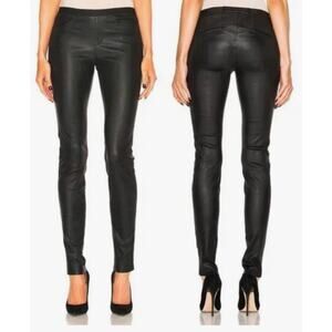Helmut Lang Black Crashed Leather Slim Cut Skinny Leggings Pants Size 0 $920